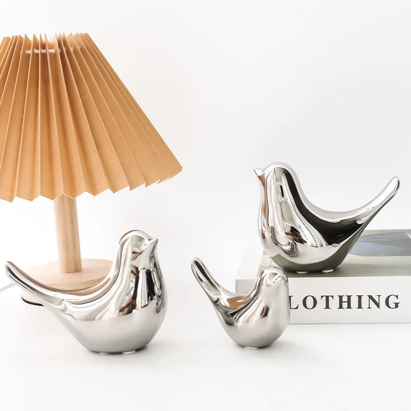 Decorbites™ Goldene Silberne Vogel-Figuren Moderne Keramikstatuen - Wohnraumausstattung Hochzeitsgeschenke