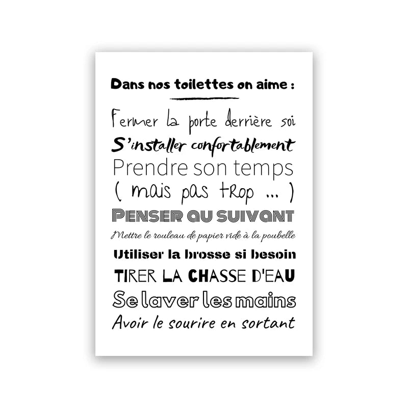 Affiche minimalistes WC et salle de bain Prints French Bathroom Rules Quote Poster Canvas Painting Toilet Bathroom Wall Decor