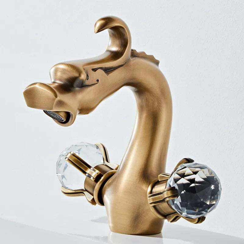 Gold Crystal Basin Faucet With Double Handles