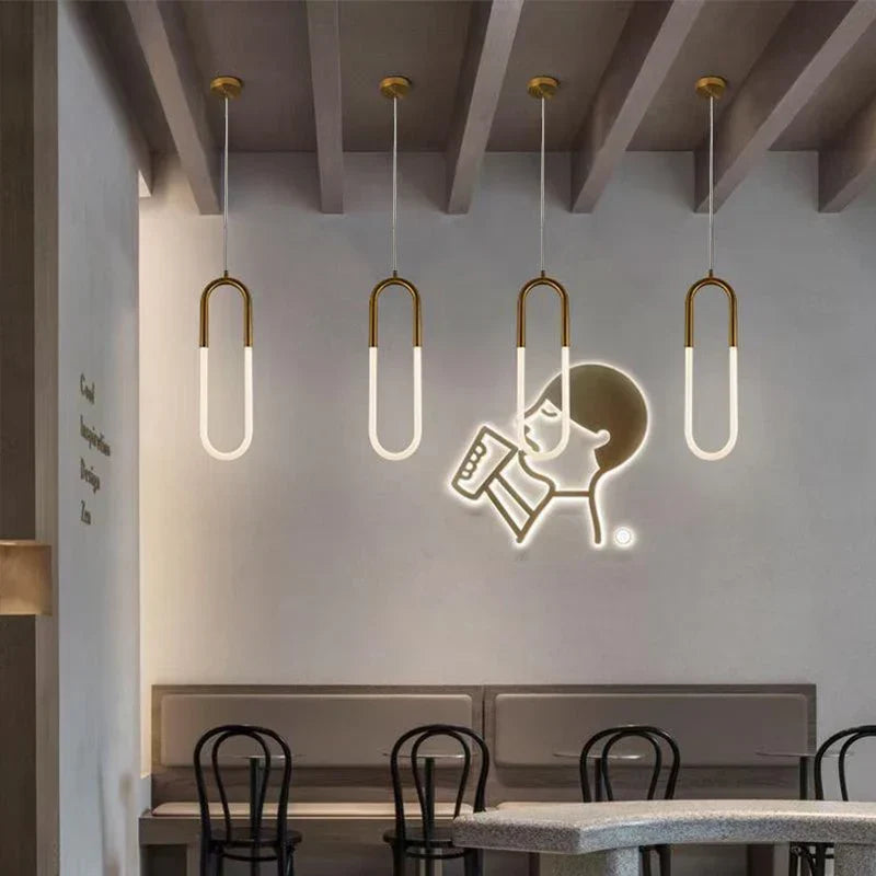DecorBites™ Gold Ring Pendant Lights Warm White LED U Shape Hanging Lamp