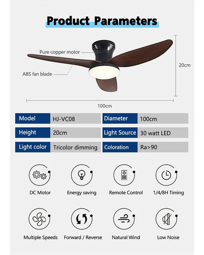 DecorBites™ 30W Remote Control Ceiling Fan with Light - Modern Minimalist Design