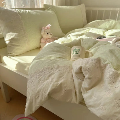 Decorbites™ Spitzenbettwäsche-Set mit Daunendeckelbezug 4 Teile Französisches gewaschenes Baumwollgewebe für Einzel- und Doppelbetten