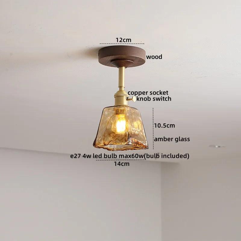Nordic Glass Wood Ceiling Light For Foyer