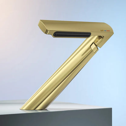 Decorbites™ Gold Wasserfall Beckenarmatur: Grauer Mischbatterie, einhändiger Heiß- und Kaltwasser-Waschbeckenhahn