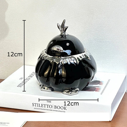 DecorBites™ Garlic Duck Ceramic Ashtray with Lid - Unique Desk Decoration and Smoking Accessory