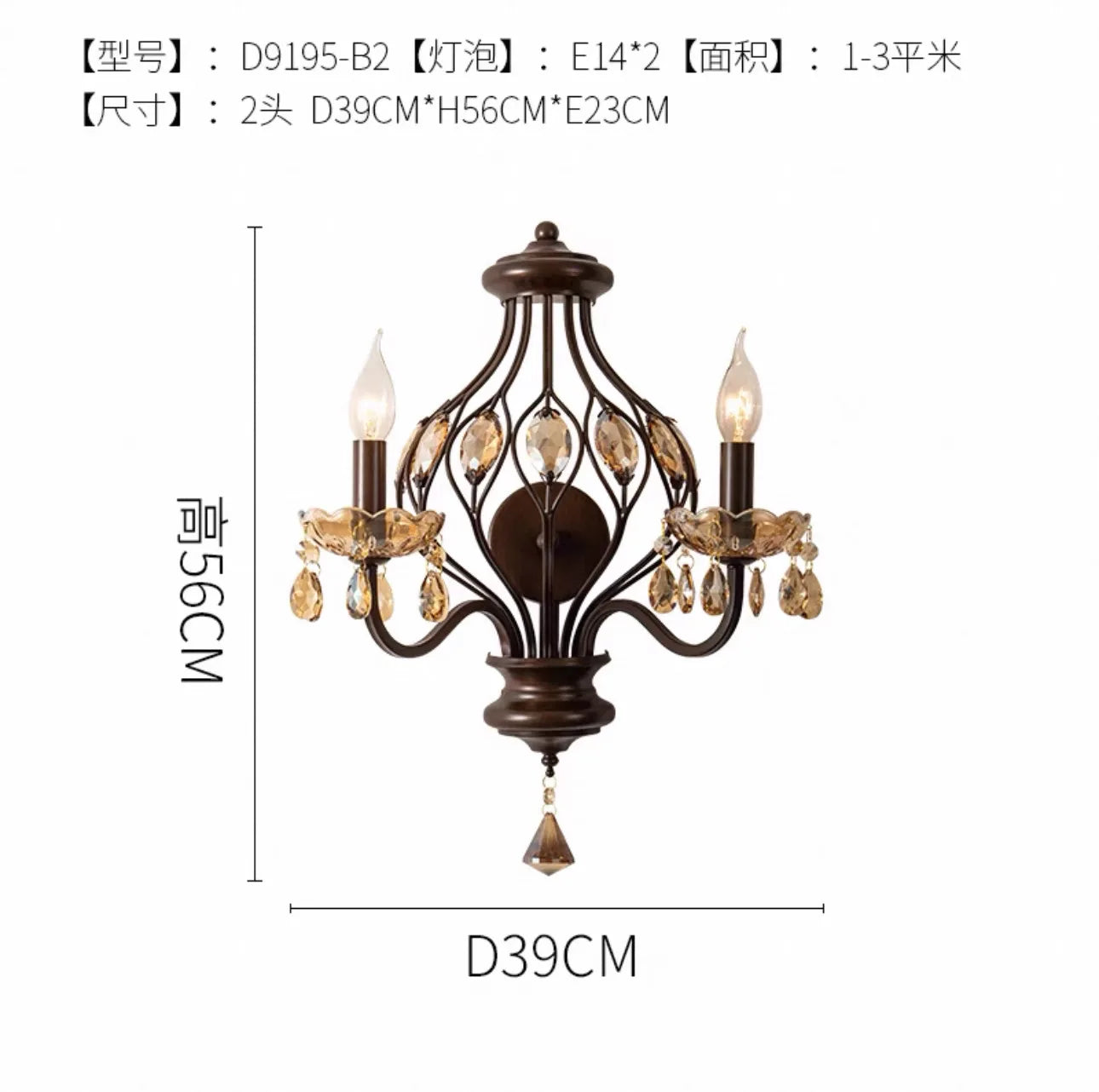 Decorbites™ Kristallkerzen-Wandleuchte LED E14 Eisenkunst Wohnzimmer Schlafzimmer Bar