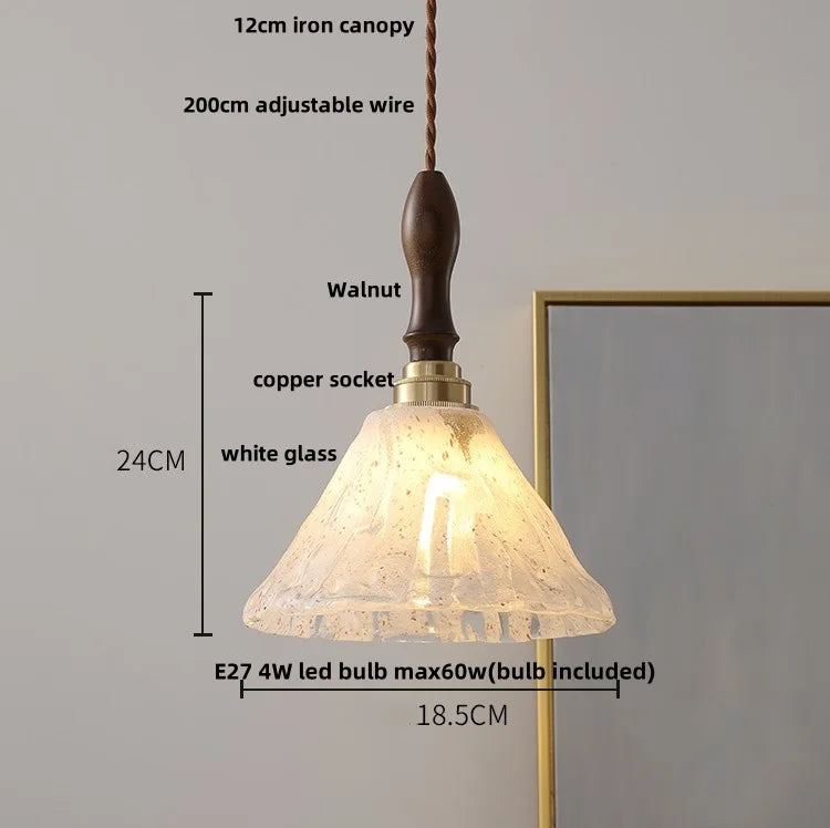 DecorBites™ LED Wood Walnut & Green Glass Pendant Light - Nordic Modern Style