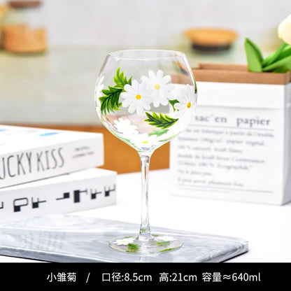 Decorbites™ Kristall-Handbemalter Blumen-Weinkelch - Chinesisches Antikes Rotweinglas