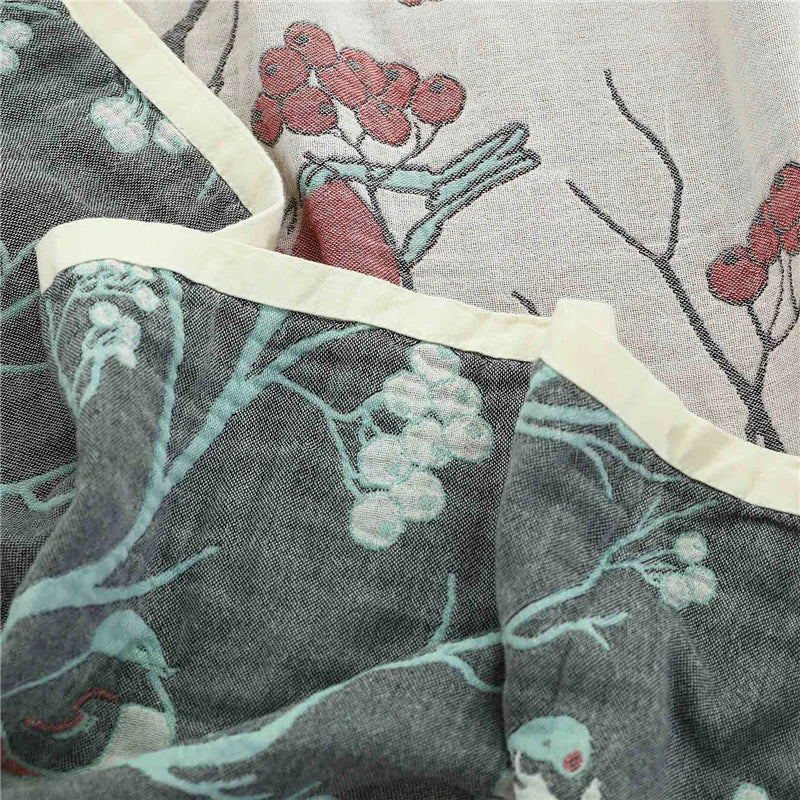 Decorbites™ Japanische Baumwoll-Einzelbettüberwurf mit Kissenhandtuch - Design mit Blumen und Vögeln