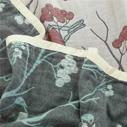 Decorbites™ Japanische Baumwoll-Einzelbettüberwurf mit Kissenhandtuch - Design mit Blumen und Vögeln