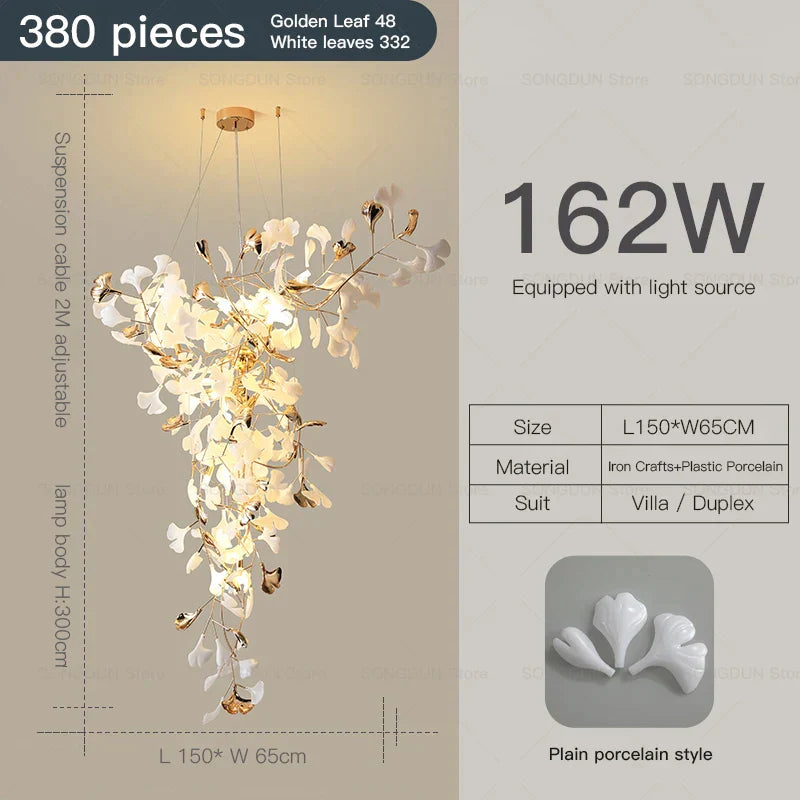 Decorbites™ Ginkgo-Blatt-Keramik-Kronleuchter: Modernes nordisches Wohnzimmer- & Hotellobby-Beleuchtung