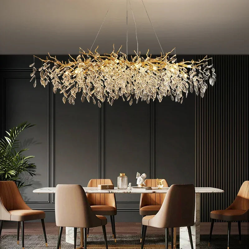 Decorbites™ Kristallzweig LED Hängeleuchter - Goldene Aufhänge Lampe für luxuriöses Esszimmer
