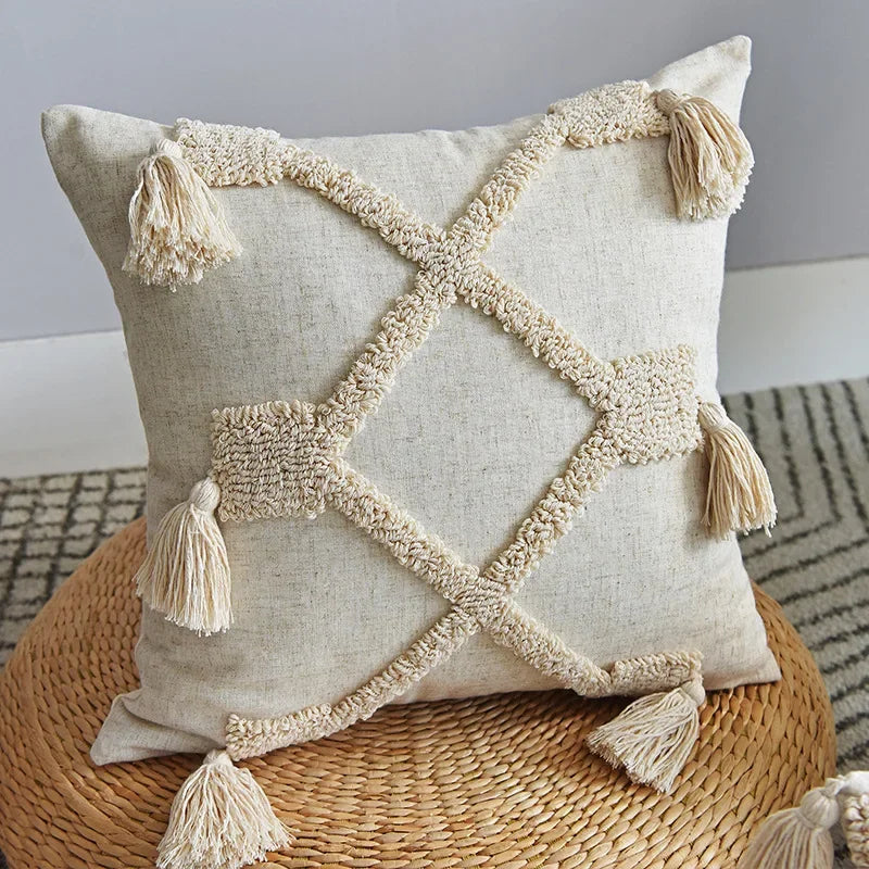 DecorBites™ Lace Tassel Cushion Tufted Sofa Pillowcase for Office Chair Pad