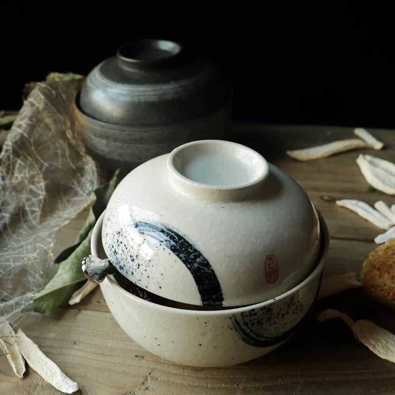 Decorbites™ Japanisches Keramik-Ramen-Bowl-Set – Nudelsuppe- & Reisbowl mit Deckel