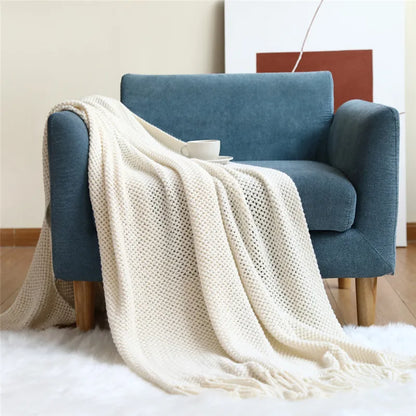 Decorbites™ Gemütliche Nordische Strick-Sofadecke mit Troddeln & Fleece-Wurfdecke
