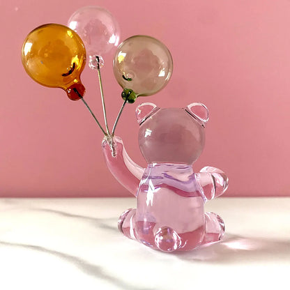DecorBites™ Crystal Bear with Balloons Glass Figurine: Charming Home Table Decor - Kids Birthday Gift