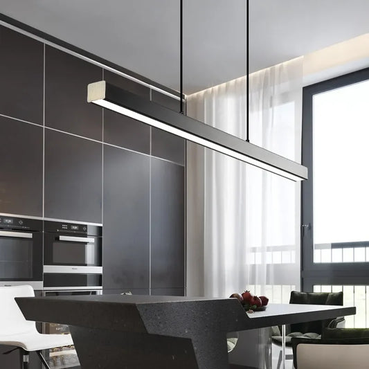 Decorbites™ LED Lineare Pendelleuchte - Weiß Schwarz Holzfinish - Lange Hängelampe für Büro