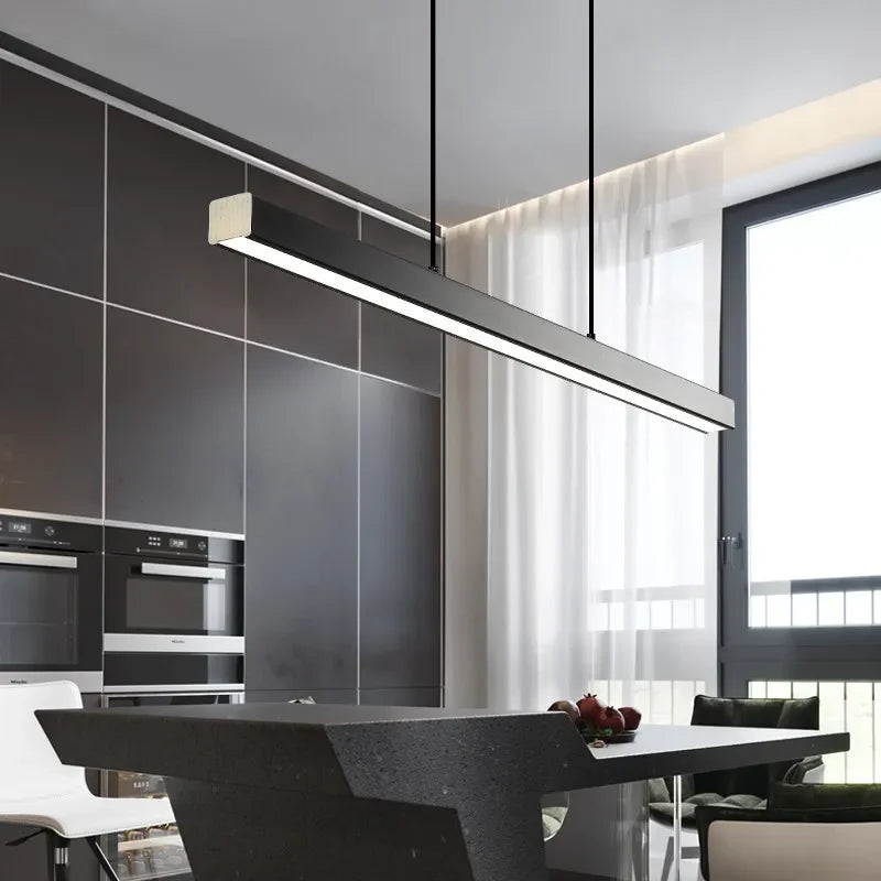 Decorbites™ LED Lineare Pendelleuchte - Weiß Schwarz Holzfinish - Lange Hängelampe für Büro