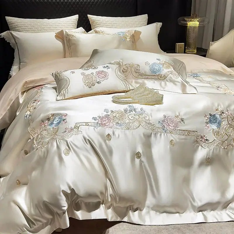 Cream Brocade Bedding Set