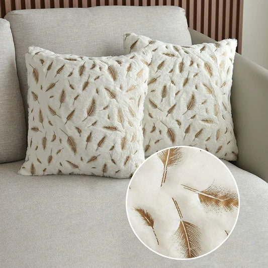 Decorbites™ Goldene Feder Samt Kissenbezug 45x45 Dekorative Sofakissen für Sofa Auto