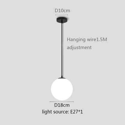 Modern White Globe Glass Pendant Light in Gold, Black, or Silver