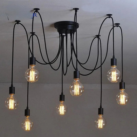 Black Industrial Spider Pendant Light, 6-Light Iron