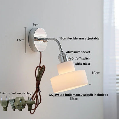 DecorBites™ Adjustable Arm LED Wall Light Fixture with Pull Chain Switch, White Glass