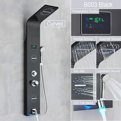 Decorbites™ LED-Licht-Duscharmatur-System: Regenwald, Massage-Düsen, Wasserfall-Panel mit Temperatursteuerung