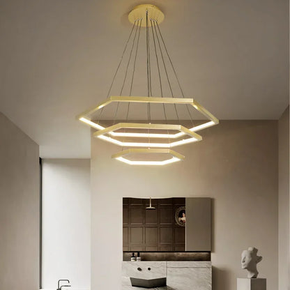 Decorbites™ Sechseckige Aluminium LED Hängelampe dimmbar minimalistischer Kronleuchter für Wohnzimmer Schlafzimmer