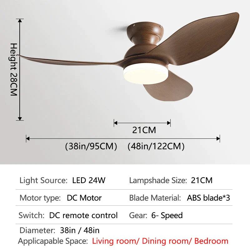 Decorbites™ 48" Schwarzer Deckenventilator mit niedrigem Bodenabstand, modernem Design und LED-Licht