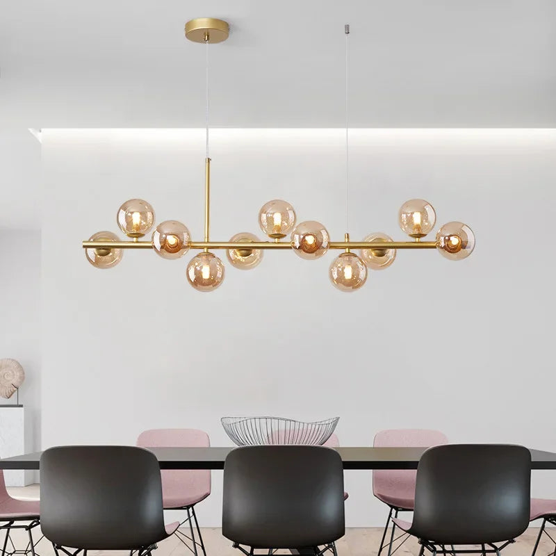 Gold Glass LED Pendant Light 11-Head Cognac