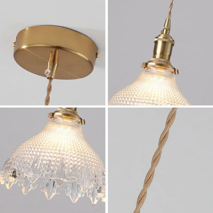 Korean Retro Glass Pendant Light With Wood Accent