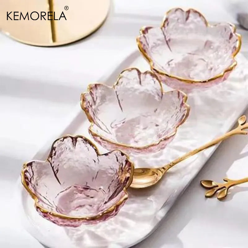 Decorbites™ Japanisch gestaltete Glasplatten mit goldenem Rand - Set aus 3 | Mini-Würz- oder Dessertschälchen