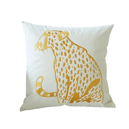 Decorbites™ Goldener Leopard Samt Kissenbezug 45x45 cm Luxuriöser Bestickter Tierpolsterbezug