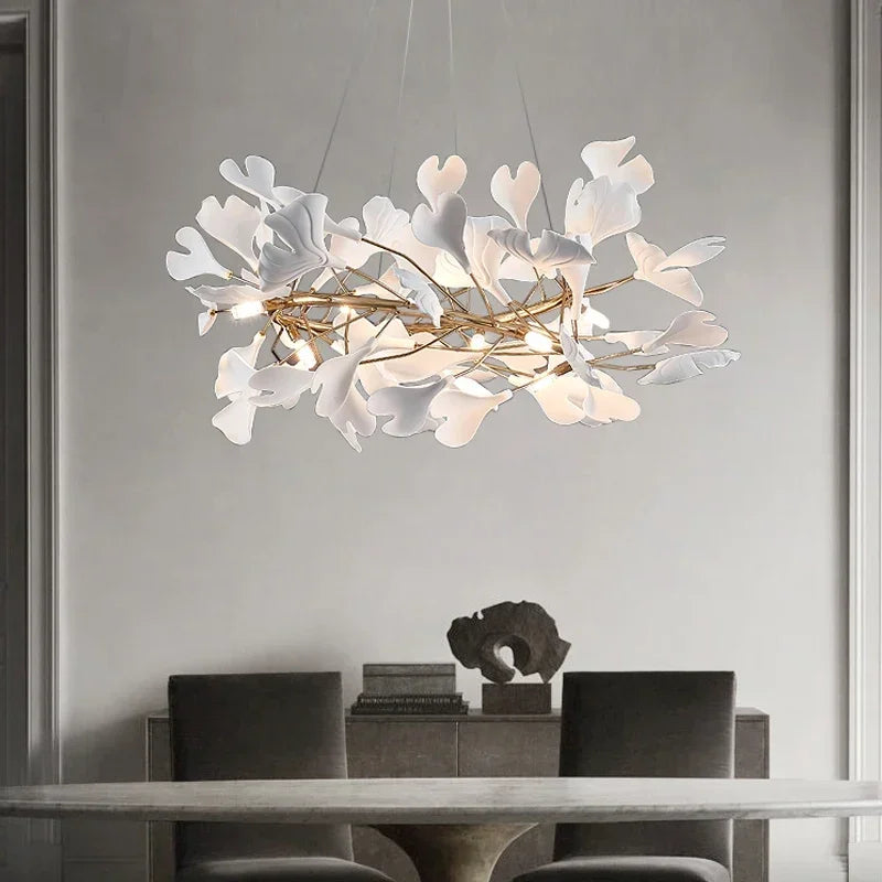 Decorbites™ Blattzweig-Keramik-Kronleuchter | Moderne goldene Leuchte für das Wohnzimmer
