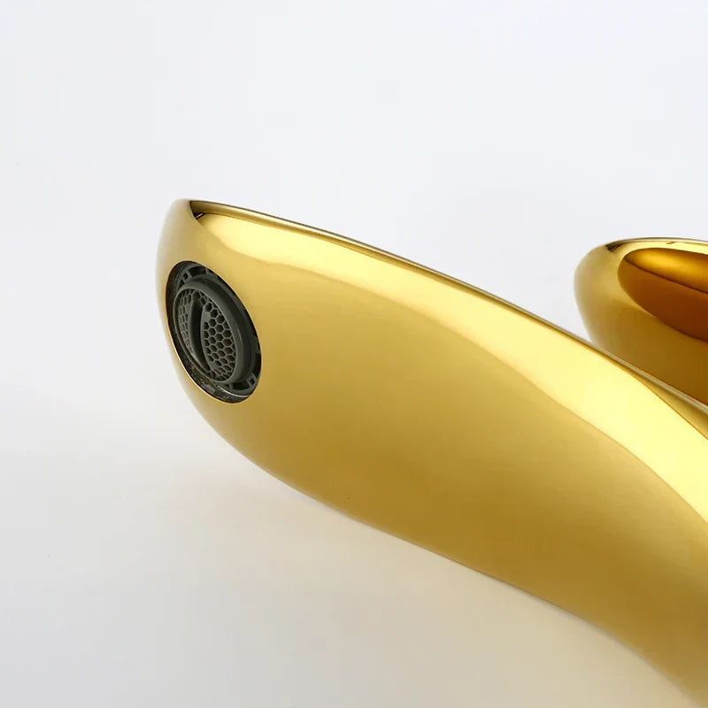 Decorbites™ Gold Beckenmischer Armatur Hoher Goldener Wasserfall Hahn für Waschbecken und Toilette