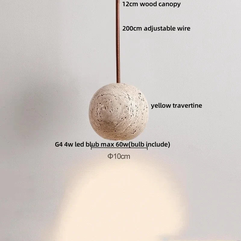Decorbites™ LED Holz-Baldachin-Hängeleuchte Gelber Travertin-Stein Hängelampe