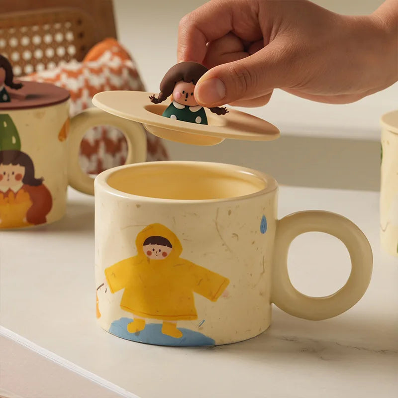 DecorBites™ Creative Ceramic Coffee Mug with Lid for Couples