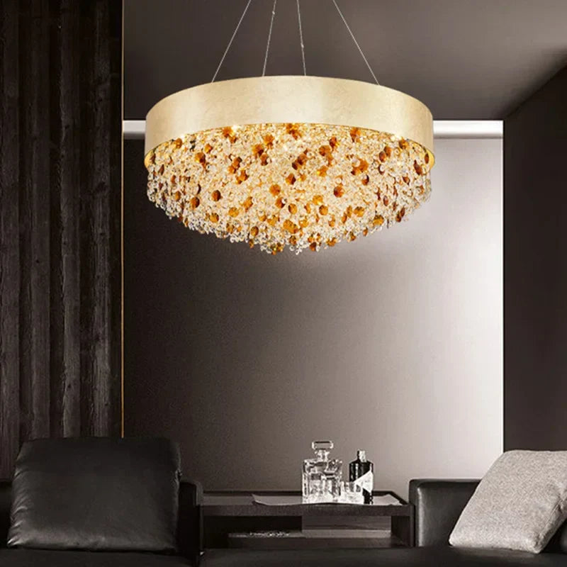 Decorbites™ Rundes Kristall-Leuchter-Pendant-Lampe für Wohnzimmer, Hotelfoyer, Kücheninsel