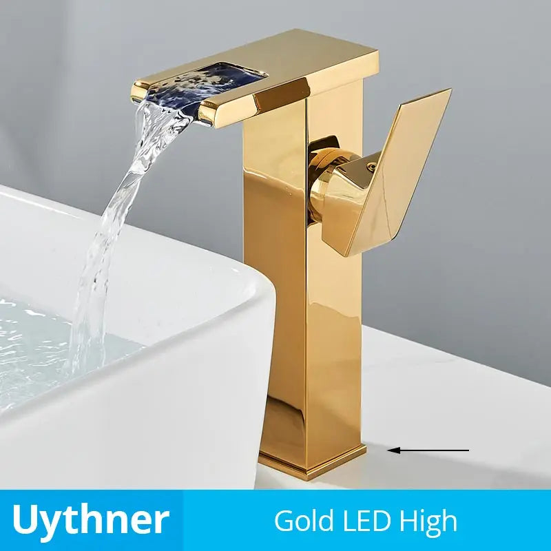 DecorBites™ LED Waterfall Bathroom Sink Faucet Hot Cold Mixer Tap Deck Mounted