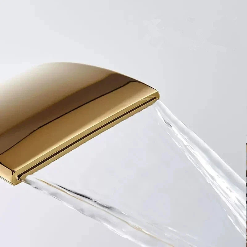 Decorbites™ Gold Wasserfall Badezimmerarmatur Einhebel-Waschtischmischer Armatur Messing Waschbecken Hahn