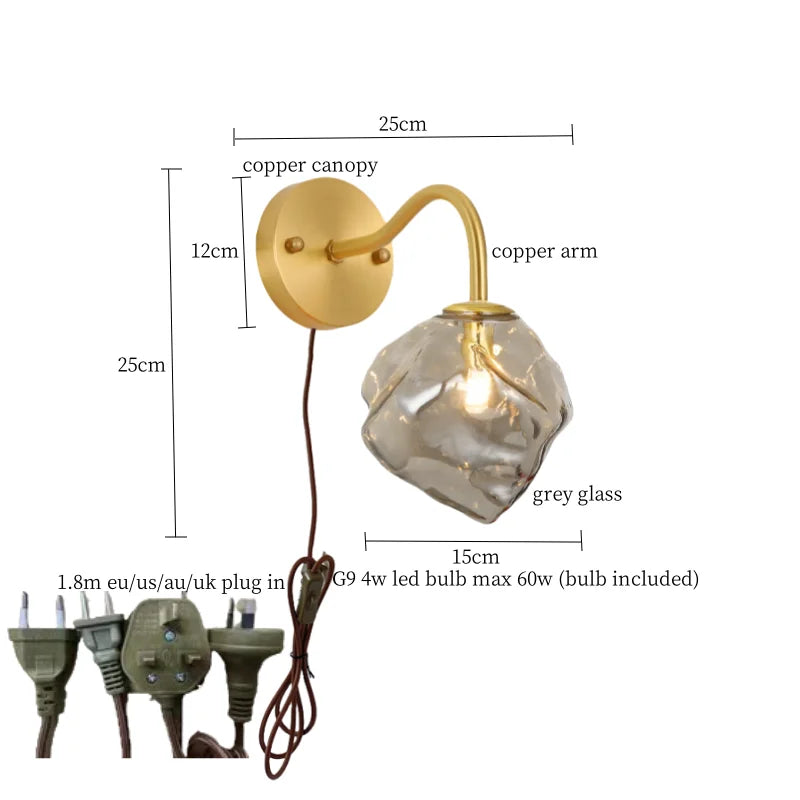 Brass Ice Glass Wall Sconce