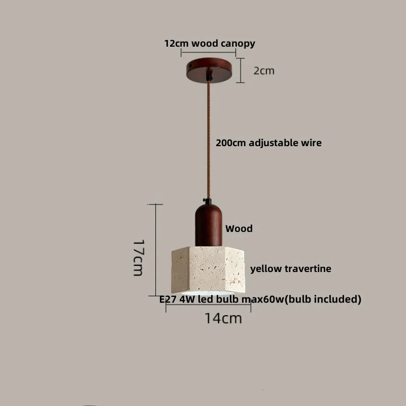 Decorbites™ LED Holz-Baldachin-Hängeleuchte Gelber Travertin-Stein Hängelampe