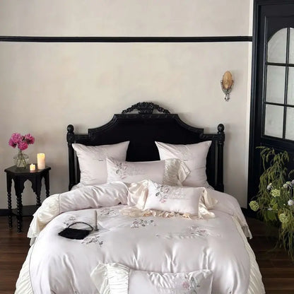 DecorBites™ Embroidered Lace Princess Bedding Set - 4 Piece Cotton Flowers Collection