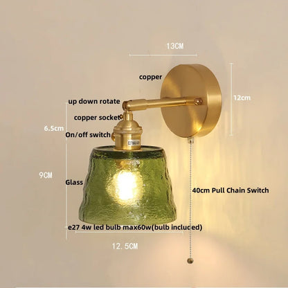 Decorbites™ Grüne Glas-LED-Wandleuchten mit Zugschalter Vintage-Stil Nachttischlampe