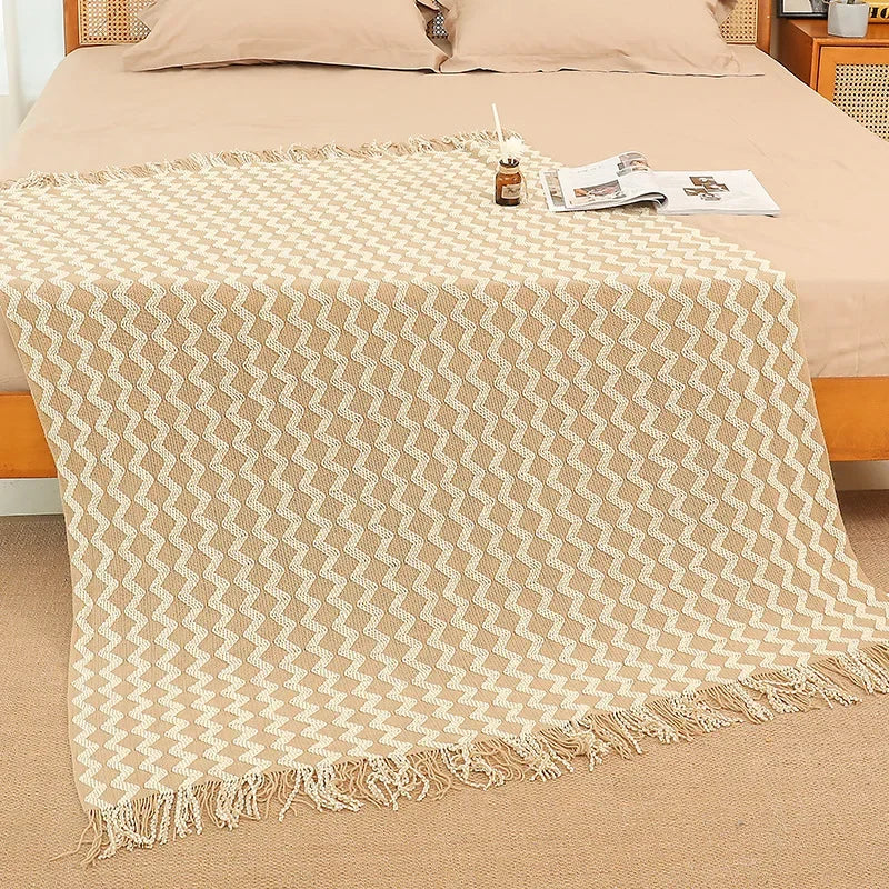Decorbites™ Gestrickte Blanket mit Troddel-Saum: Gemütliche Wärme für Zuhause, Büro, Sofa und mehr