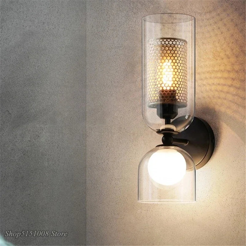 Decorbites™ Doppeltköpfige Eisennetz-Glas-Wandlampe für moderne Beleuchtung und Heimdekoration