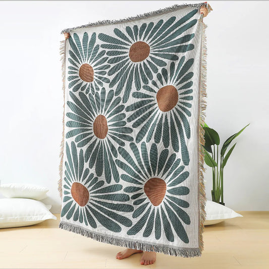 Decorbites™ Daisy-Muster Gewebte Wurfdecke: Stilvolle Fransenfaden-Decke für Heimdekoration & Picknicks