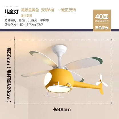 Decorbites™ Kinder-Hubschrauber-Deckenventilator mit LED-Licht-Leuchter – Modernes Flugzeugdesign