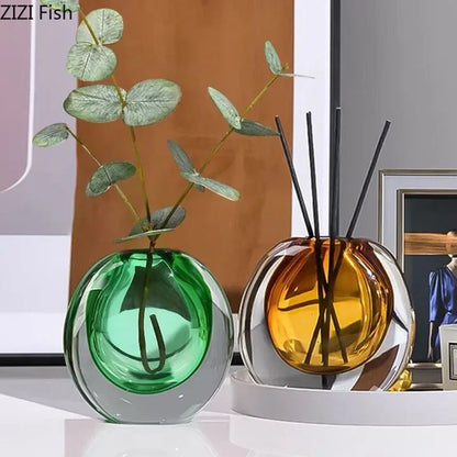 Decorbites™ Elegante 2-Farben-Glasvase mit Kunstblumen für modernes Wohnraumausstattung